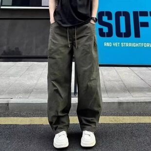雪溪精品男装2026春夏薄款男士直筒休闲裤棉质阔腿裤宽松工装裤子