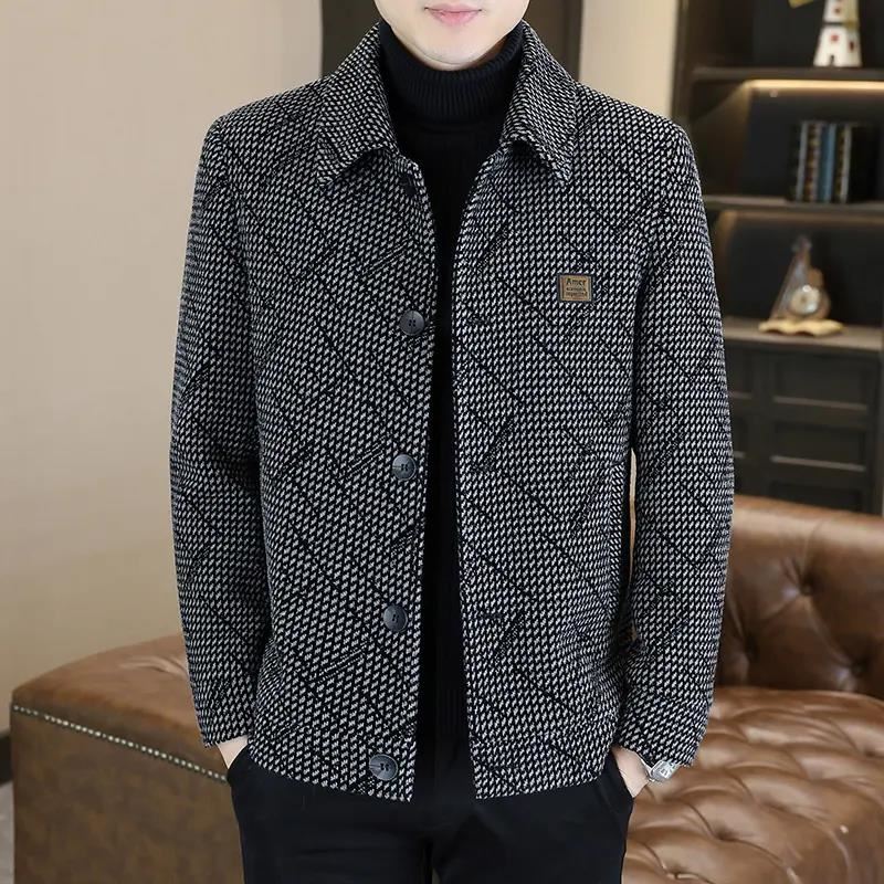 德诺男装服饰店男士冬翻领毛呢大衣加绒休闲加厚短款夹克修身外套