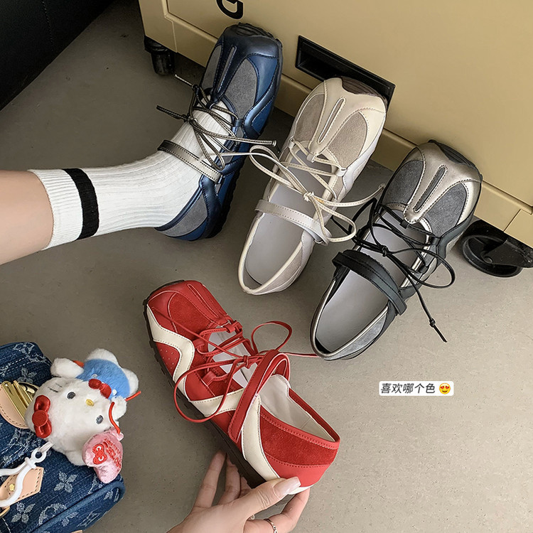韩风复古机能交叉绑带芭蕾舞鞋女2025百搭平底魔术贴运动德训鞋