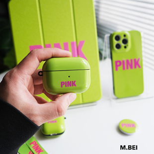 PINK适用于AirPods1 全包软壳荧光绿 3代耳机套苹果无线蓝牙保护壳Pro新款