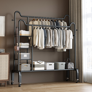 晾衣架落地家用卧室加粗晾衣杆子可移动置物架2025新款轻奢衣帽架