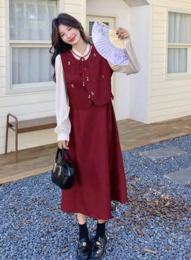 爆款现货春装新款时尚红色刺绣连衣裙2C098-9052P140K218