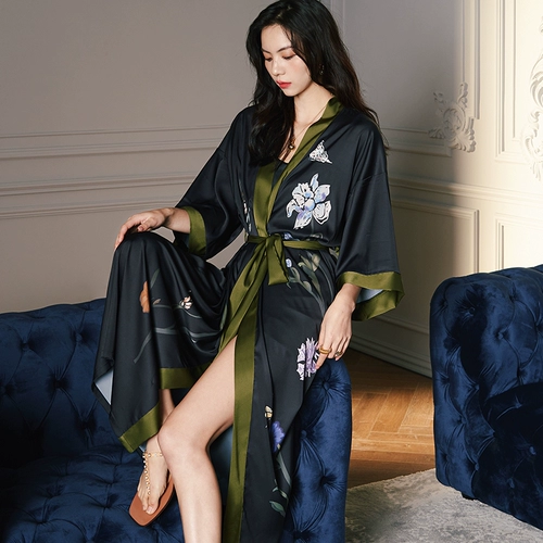 Летняя пижама, шелковый сексуальный осенний длинный банный халат, японское кимоно, 2024 года