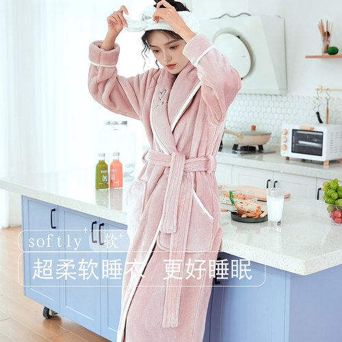 冬季珊瑚绒长款可外穿情侣睡袍