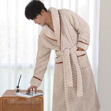 男士睡袍秋冬款冬季珊瑚绒加厚加绒法兰绒浴袍家居服长款男款睡衣