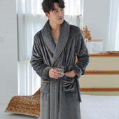 家居服睡袍 帅哥法兰绒男士 睡衣男秋冬珊瑚绒加厚加绒长款 浴袍冬季