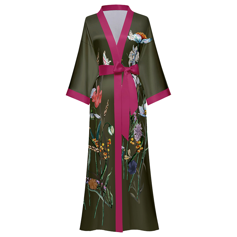 女士睡袍冰丝仿真丝绸