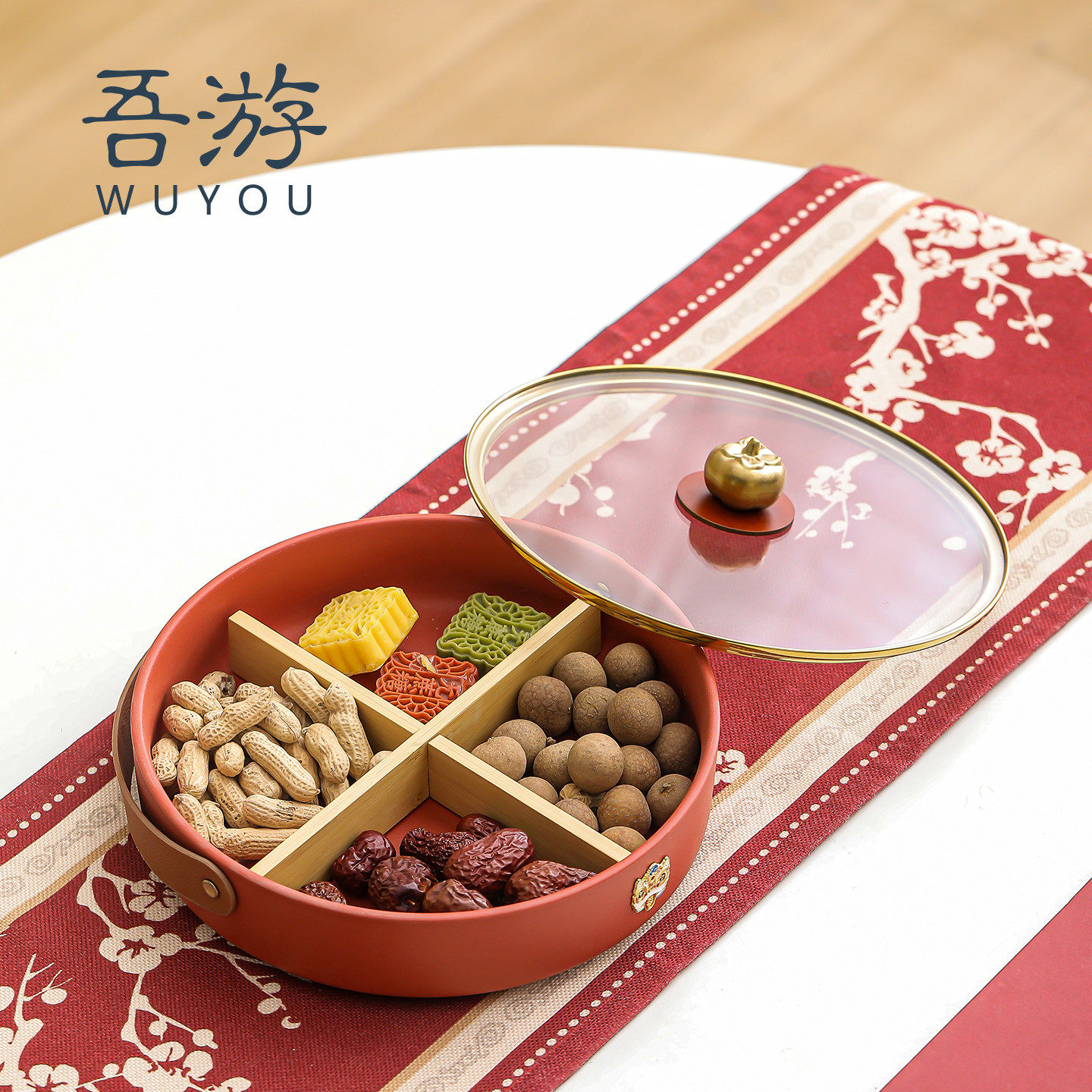 国潮干果盘分格收纳盘手提中式高颜值零食果盒坚果茶几家用水果盘