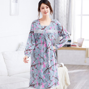 新品秋冬季纯棉长袖套头女睡裙韩版全棉可外穿特大码睡衣女家居服