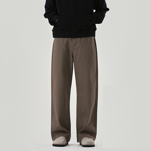 美式高街春季新款垂感休闲加绒牛仔裤男士显高美拉德潮牌阔腿裤子