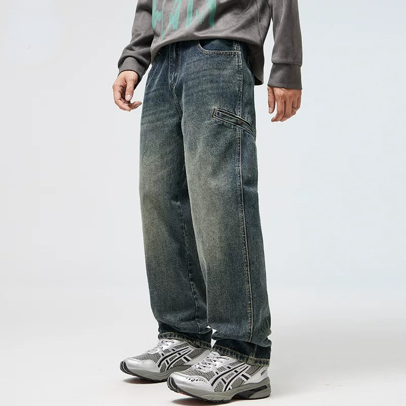 2026春季新款美式复古水洗牛仔裤男士大码宽松直筒水洗阔腿长裤,男装,牛仔裤,淘宝优惠券,粉丝福利购,淘宝优惠卷