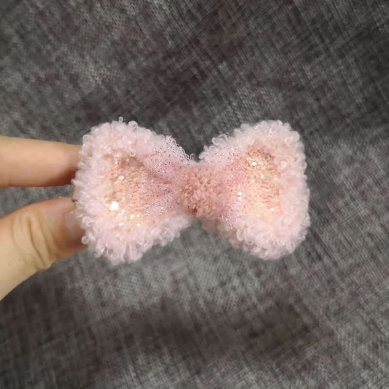 现货 馨逸童话屋韩国进口女中小幼童闪亮可爱毛绒蝴蝶结发边夹