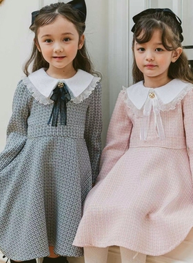 女童连衣裙韩国童装PinkBerry2023春季宝宝花边荷叶领学院公主裙