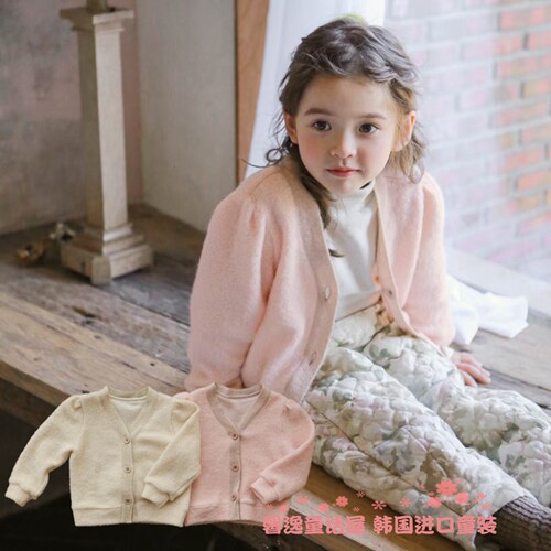 FLO冬季女童毛衣开衫针织衫