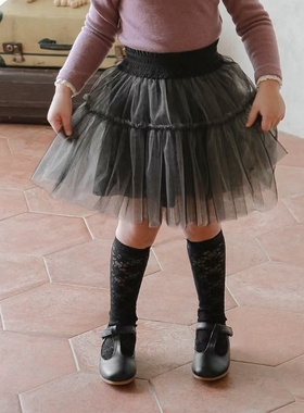 女童半截裙韩国童装FLO2021秋季洋气小女孩网纱蓬蓬裙公主裙半裙