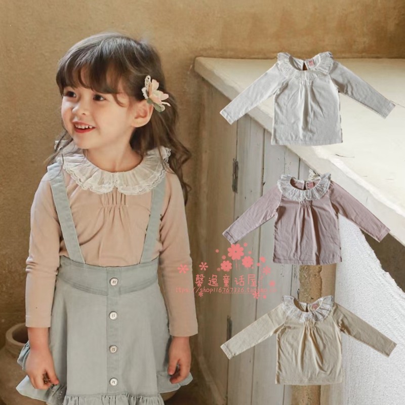 FLO荷叶领蕾丝公主长袖打底衫