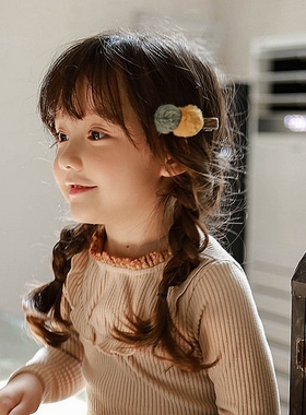 韩国儿童发饰FLO2021冬季新女童宝宝公主毛绒球发箍发边夹鸭嘴夹