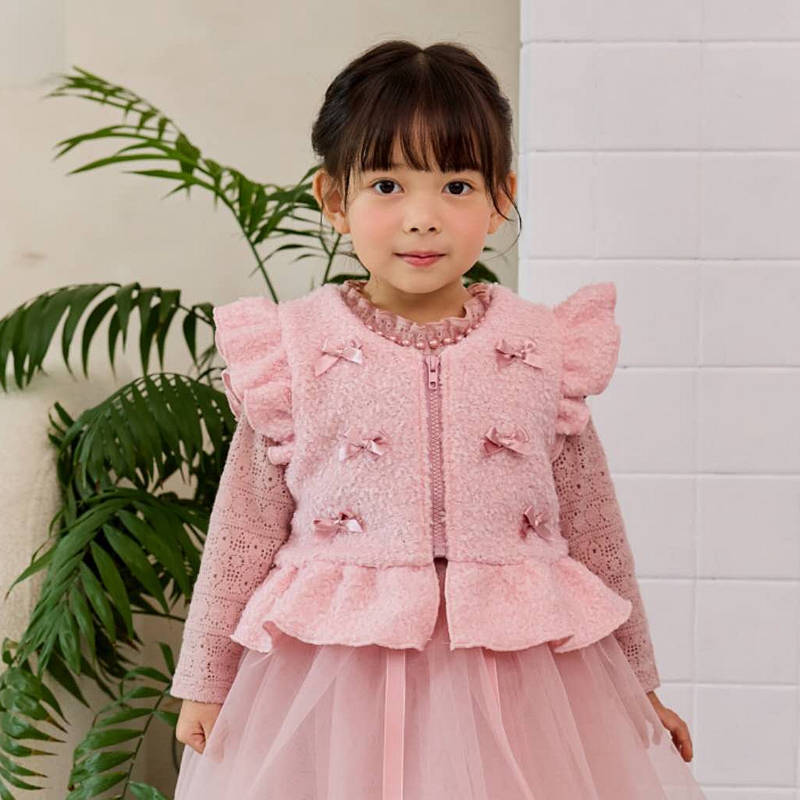 女童马甲韩国童装BabyDoll2023冬宝宝蝴蝶结裙边夹棉毛绒保暖背心