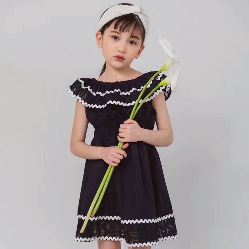 现货 韩国进口童装BerryBerry2018夏女中大童镂空蕾丝露肩连衣裙