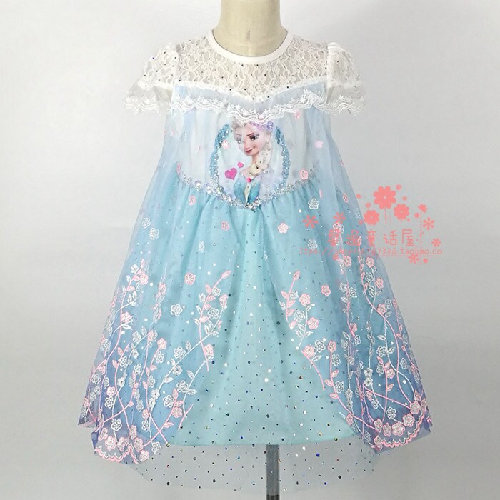 女童连衣裙韩国童装夏季女孩宝宝冰雪奇缘爱莎飞袖卡通蕾丝公主裙
