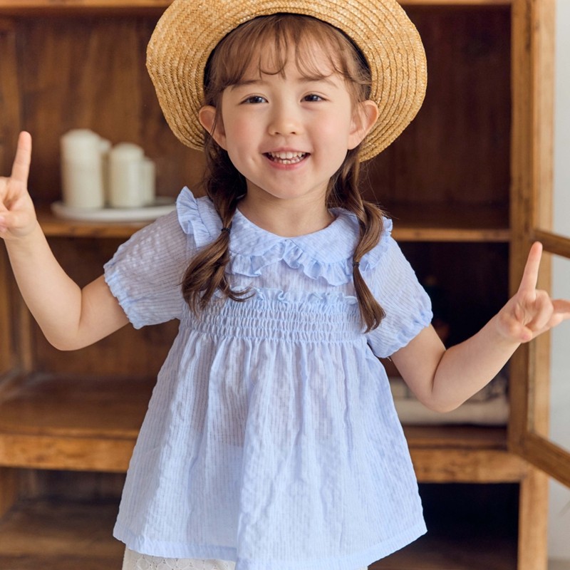 女童短袖韩国童装COCORIBBON2023夏季宝宝荷叶领花边甜美纯棉T恤,童装/婴儿装/亲子装,T恤,淘宝优惠券,粉丝福利购,淘宝优惠卷