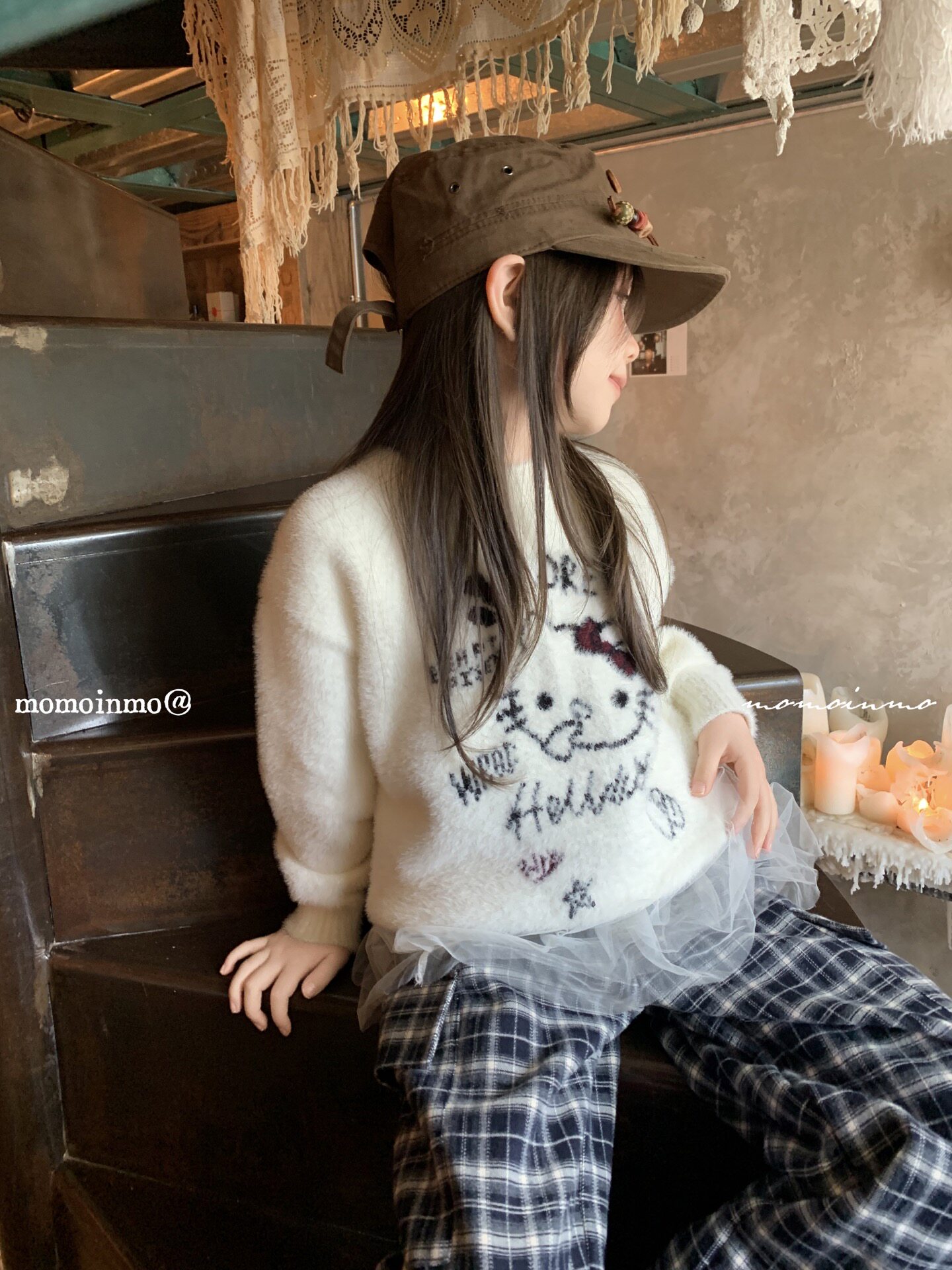 Inmo女童毛衣2026秋冬新款儿童洋气卡通猫咪圆领毛衣慵懒风长裤