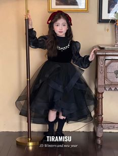 缇娜米苏女童连衣裙2025秋冬新款儿童洋气公主裙网纱裙钢琴演出服