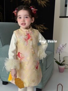 苏西女童旗袍连衣裙冬装新款儿童中国风拜年服宝宝新年汉服公主裙
