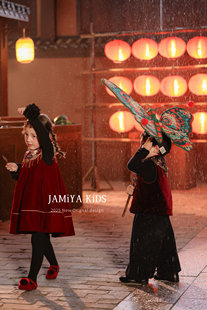 Jamiya年服女童新中式背心裙25秋冬童中国风马甲拜年服兄妹姐弟装