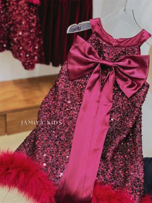 Jamiya女童连衣裙25秋冬儿童公主裙红亮片礼服蝴蝶结背心裙拜年服