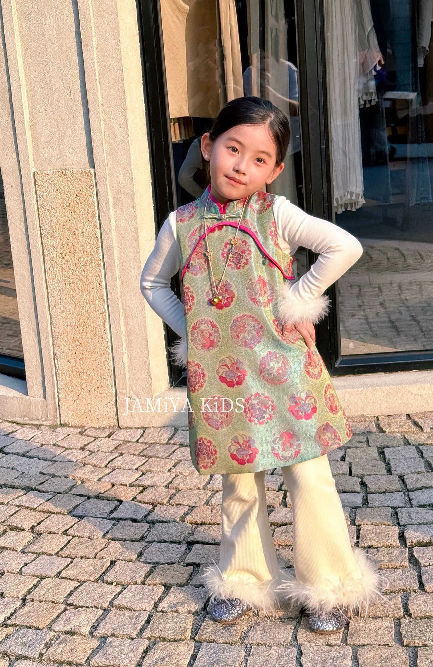 Jamiya新中式女童连衣裙2026秋冬新款儿童洋气国风裙子裤子