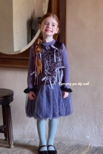 天空之城女童连衣裙25秋冬儿童洋气蝴蝶结丝绒珠片公主裙生日礼服