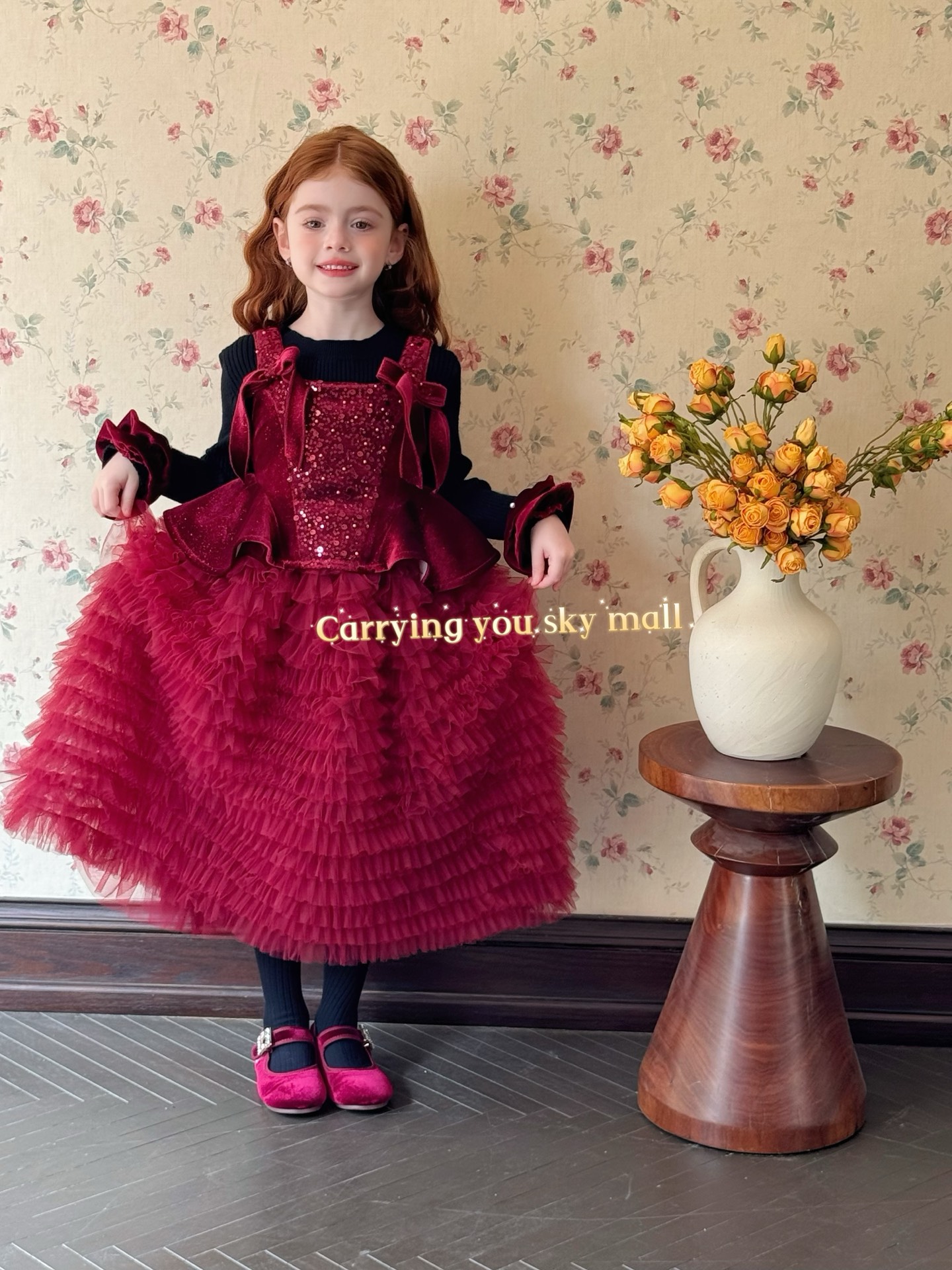 天空之城女童连衣裙25秋冬新儿童丝绒蛋糕裙小女孩生日礼服蓬蓬裙