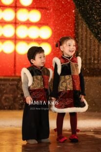 Jamiya女童新中式背心裙25秋冬儿童中国风马甲拜年服兄弟姐妹装