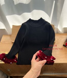 天空之城女童打底毛衣25秋冬款儿童女孩半高领针织衫打底衫丝绒袖