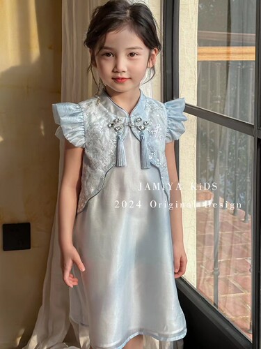 Ja专柜品牌2026春夏新款女童新中式盘扣连衣裙国风旗袍裙儿童礼服