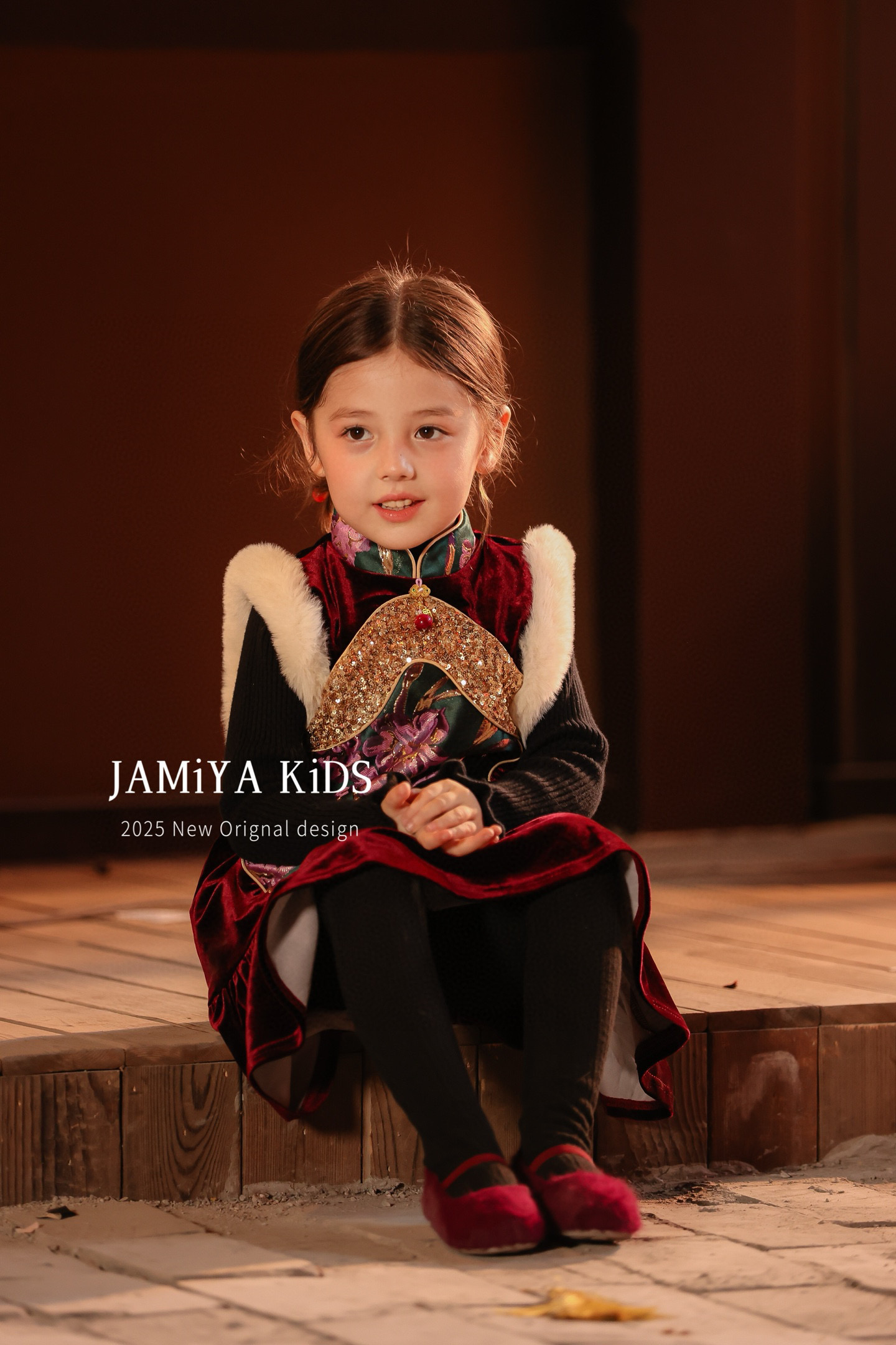 Jamiya年款女童新中式连衣裙25秋冬儿童中国风背心裙拜年服