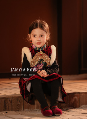 Jamiya年款女童新中式连衣裙25秋冬儿童中国风背心裙拜年服