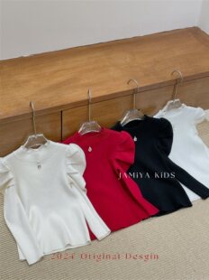 Jamiya女童打底毛衣2025秋冬系列新款儿童纯色泡泡袖针织衫百搭