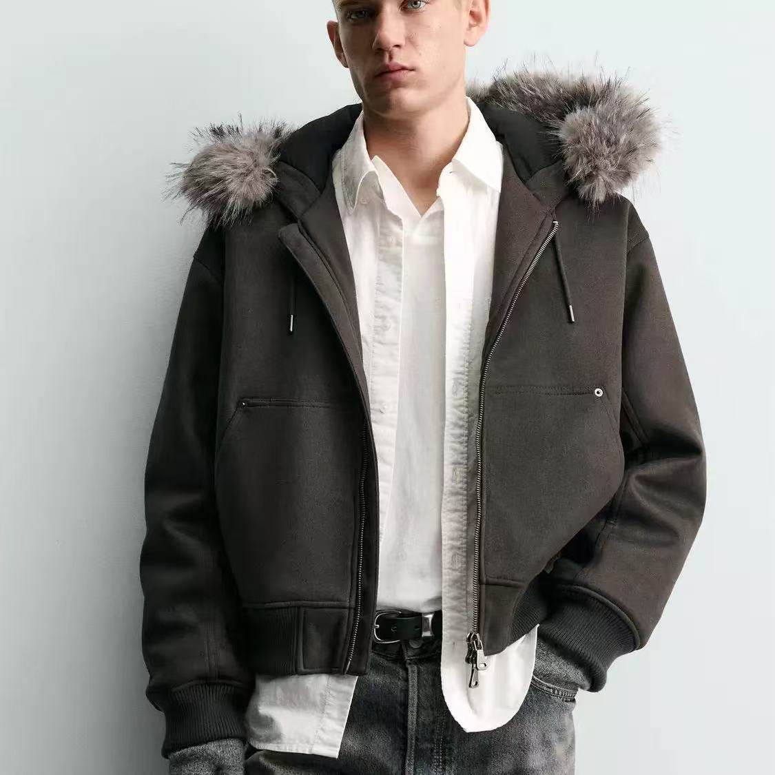 ZA2025冬季新品 男款复古反绒皮效果棉服夹克 0993/702 0993702