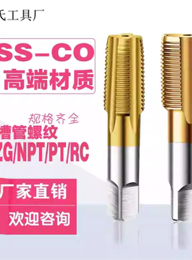 含钴镀钛直槽管螺纹丝锥G/ZG/NPT/PT/RC1/16-1寸通孔专用锋利耐磨