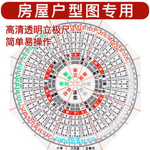 八宅八九运立极尺高精度透明罗盘户型布局测量二十四山专业立极规