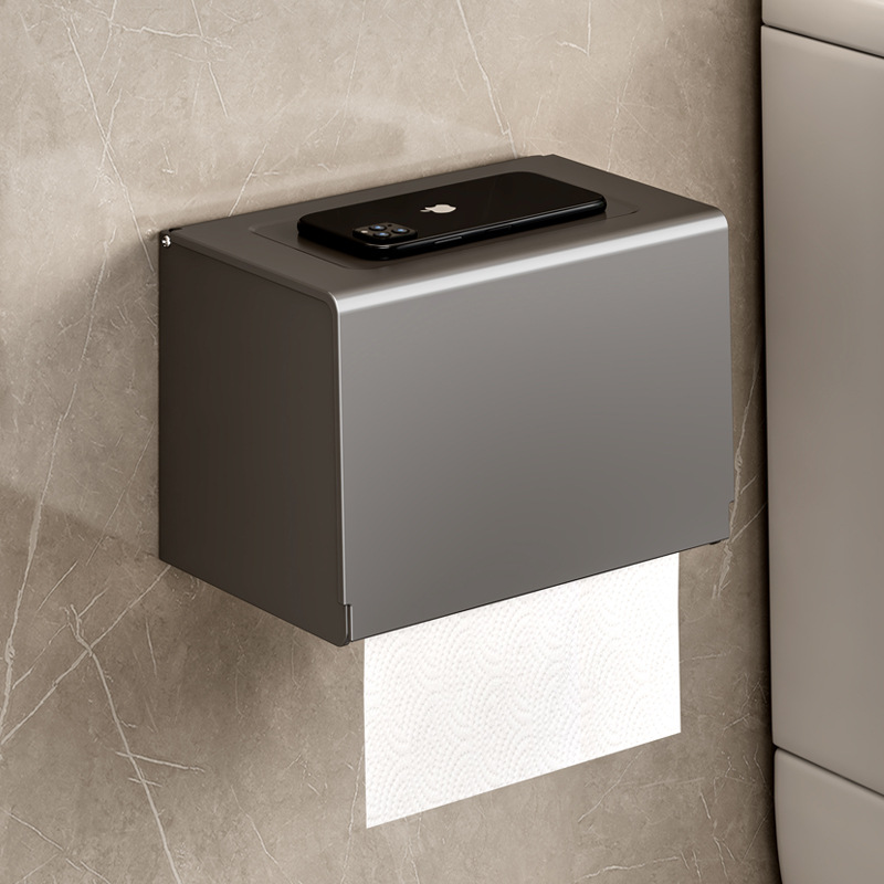 枪灰纸巾架浴室免打孔手机卫生间厕所卫生纸架卷纸筒抽纸盒厕纸架