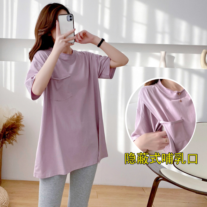 哺乳装夏季时尚哺乳衣短袖上衣外出辣妈款宽松产后喂奶衣t恤夏装