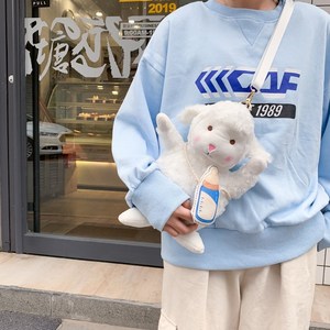 丑萌少女小包包2020韩版卡通可爱毛毛绒小羊包单肩斜挎包女士包袋