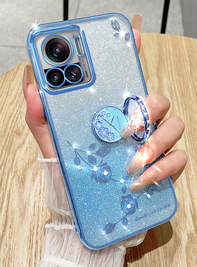 哥伦巴斯适用摩托罗拉edge30ultra手机壳镶钻挂绳女XT2203-1透明软外壳moto edge30磁吸指环支架Motorola镜头