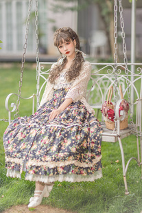 【展示】FEE CAFE蕾丝棉麻【田园诗】喵咪开襟大摆印花长裙JSK