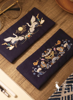 花寄 刺绣手工diy材料包自制绣花眼镜袋中国风鱼跃龙门笔袋新年礼