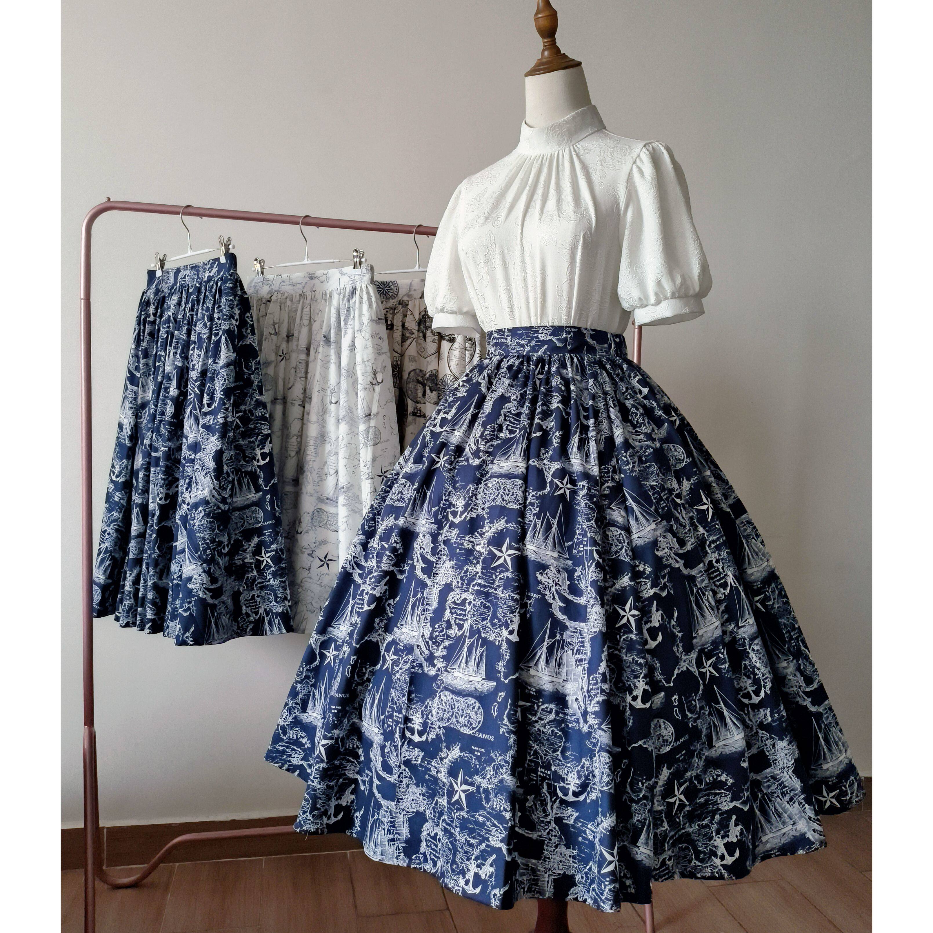 现货掉落+航海帆船Lolita半身裙3色入复古原创设计古着大裙摆SK