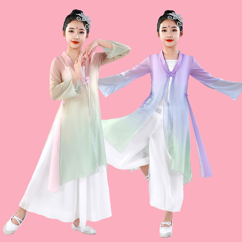 儿童古典舞演出服飘逸中国风舞蹈少儿身韵练功服女童仙气纱衣套装图片